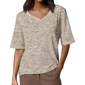 Women V-Neck T ShirtsCasual Elbow Length -NEW-size XL-G